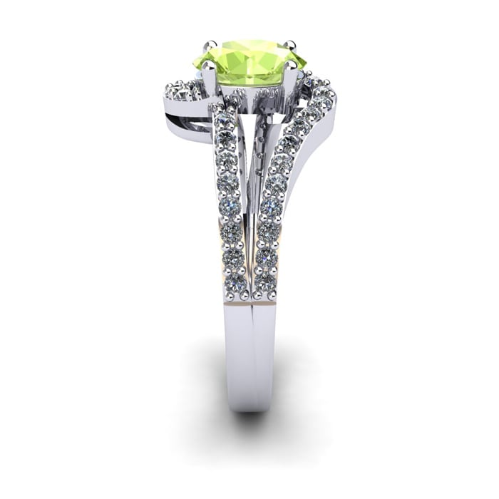 1 1/3 Carat Oval Shape Peridot and Fancy Diamond Ring In 14 Karat White Gold