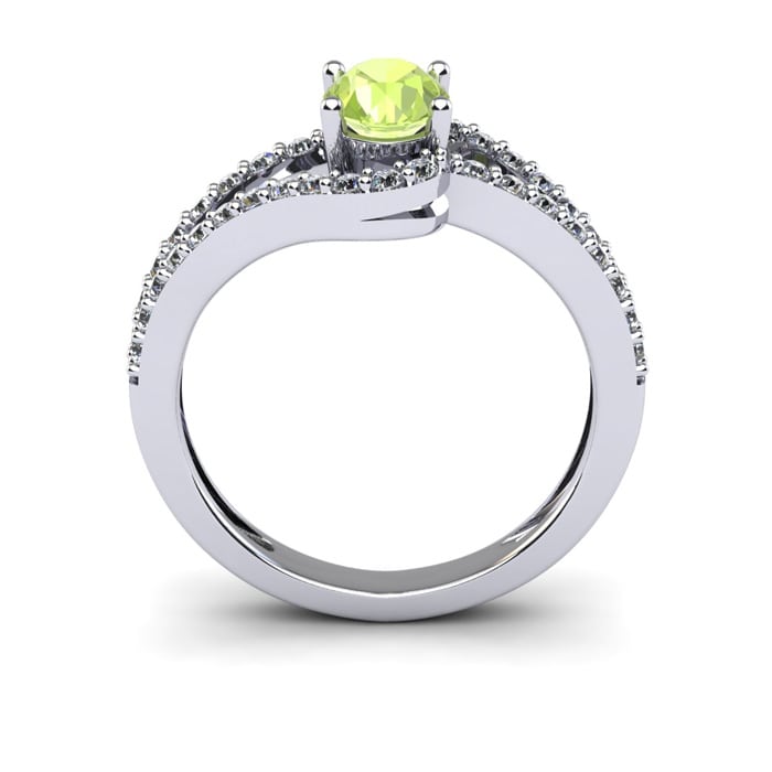 1 1/3 Carat Oval Shape Peridot and Fancy Diamond Ring In 14 Karat White Gold