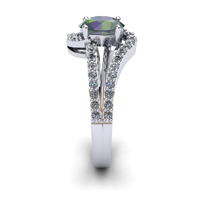 1-1/2 Carat Oval Shape Mystic Topaz Ring With Fancy Diamond Swirls In 14 Karat White Gold