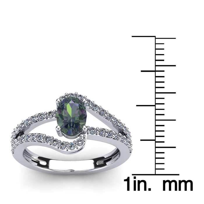 1-1/2 Carat Oval Shape Mystic Topaz Ring With Fancy Diamond Swirls In 14 Karat White Gold