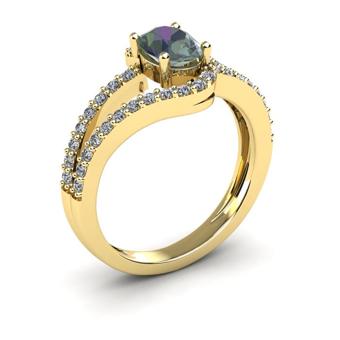 1-1/2 Carat Oval Shape Mystic Topaz Ring With Fancy Diamond Swirls In 14 Karat Yellow Gold