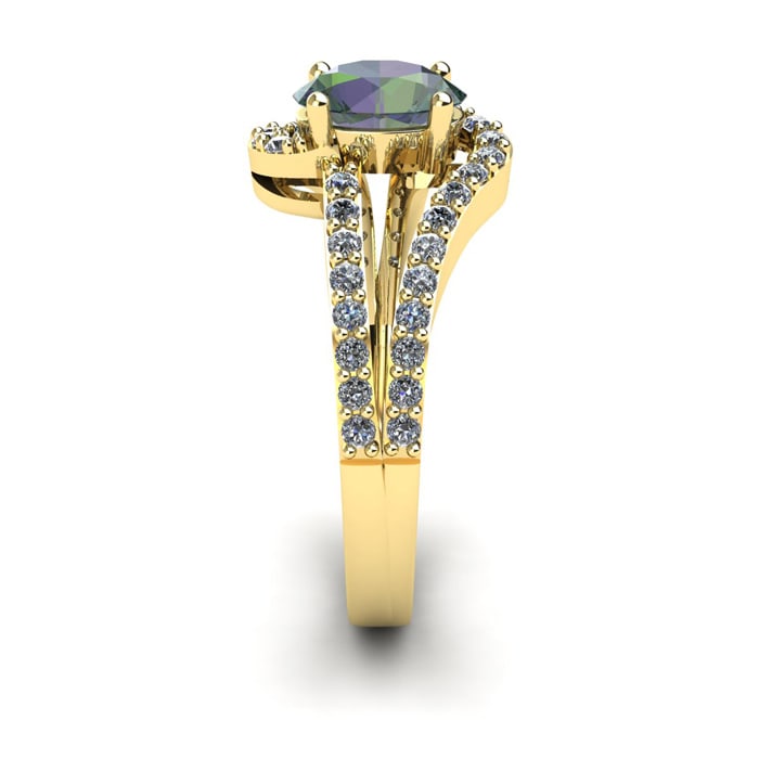 1-1/2 Carat Oval Shape Mystic Topaz Ring With Fancy Diamond Swirls In 14 Karat Yellow Gold