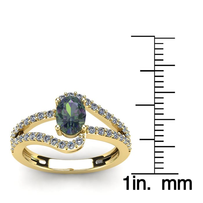 1-1/2 Carat Oval Shape Mystic Topaz Ring With Fancy Diamond Swirls In 14 Karat Yellow Gold