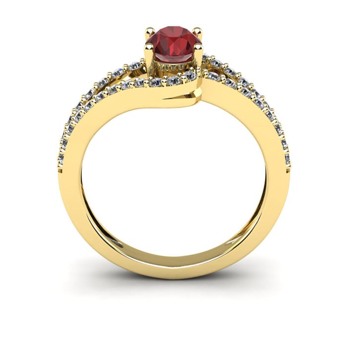 Garnet Ring: Garnet Jewelry: 1 1/2 Carat Oval Shape Garnet and Fancy Diamond Ring In 14 Karat Yellow Gold