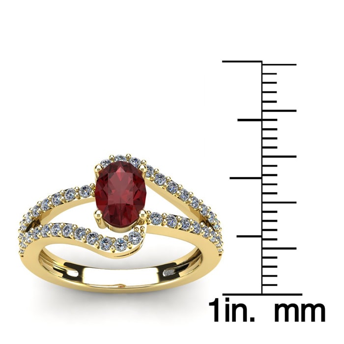 Garnet Ring: Garnet Jewelry: 1 1/2 Carat Oval Shape Garnet and Fancy Diamond Ring In 14 Karat Yellow Gold