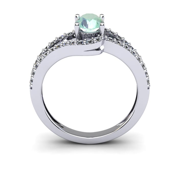 1 Carat Oval Shape Green Amethyst and Fancy Diamond Ring In 14 Karat White Gold