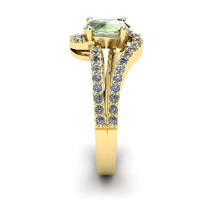1 Carat Oval Shape Green Amethyst and Fancy Diamond Ring In 14 Karat Yellow Gold