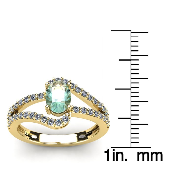 1 Carat Oval Shape Green Amethyst and Fancy Diamond Ring In 14 Karat Yellow Gold