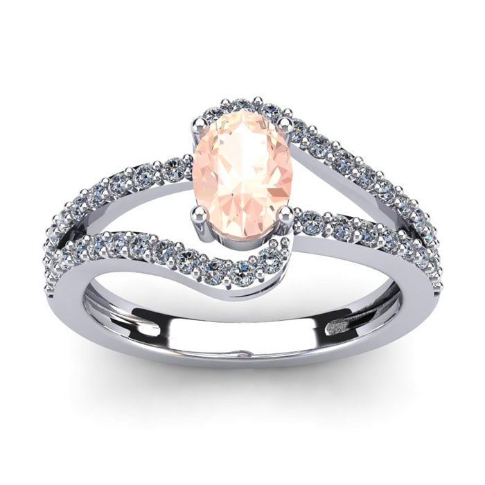 1-1/4 Carat Oval Shape Morganite and Fancy Diamond Ring In 14 Karat White Gold