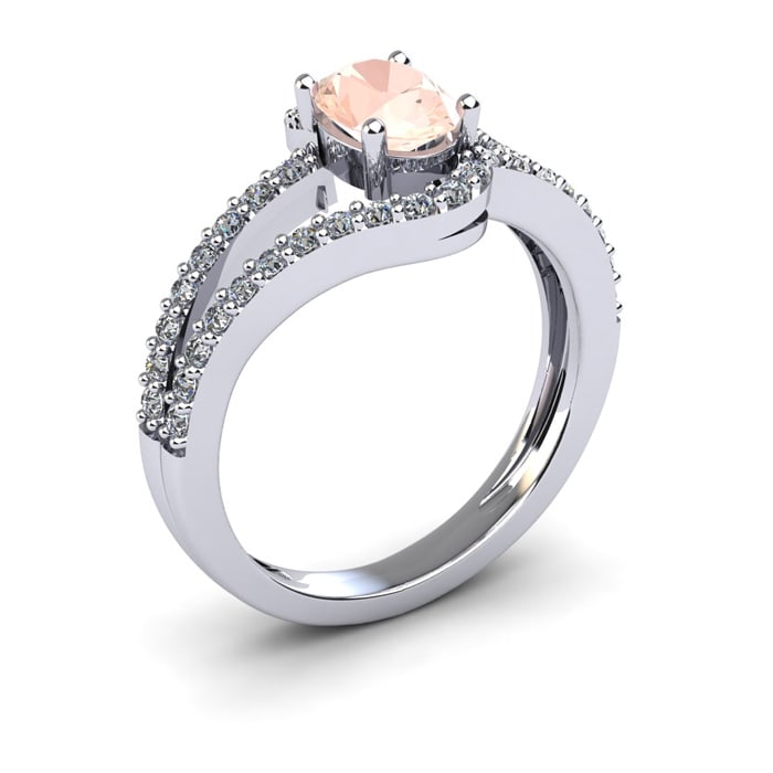 1-1/4 Carat Oval Shape Morganite and Fancy Diamond Ring In 14 Karat White Gold