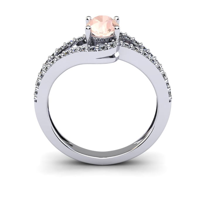 1-1/4 Carat Oval Shape Morganite and Fancy Diamond Ring In 14 Karat White Gold