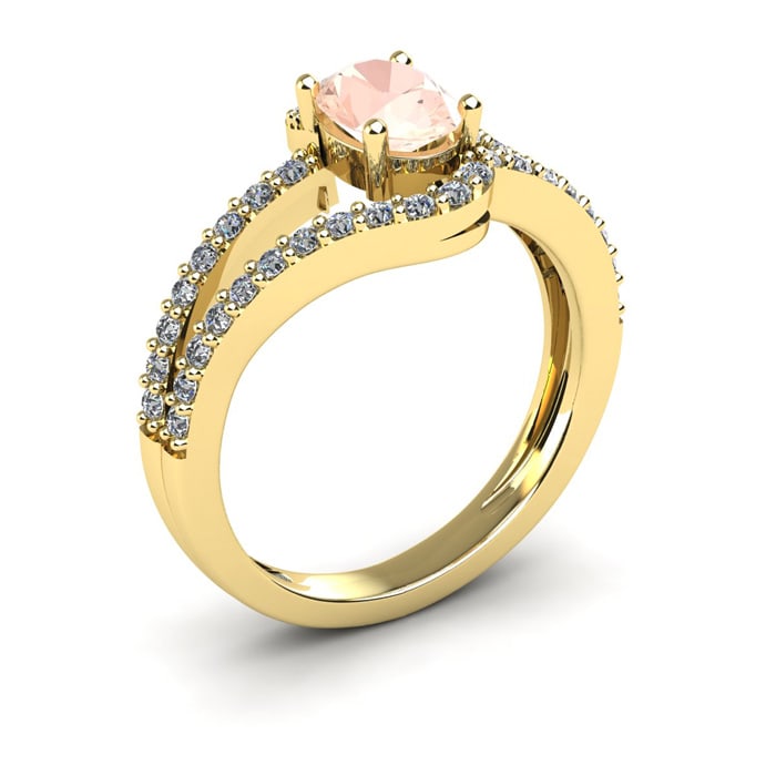 1-1/4 Carat Oval Shape Morganite and Fancy Diamond Ring In 14 Karat Yellow Gold