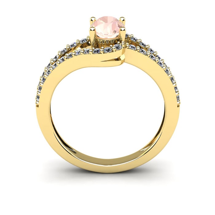 1-1/4 Carat Oval Shape Morganite and Fancy Diamond Ring In 14 Karat Yellow Gold