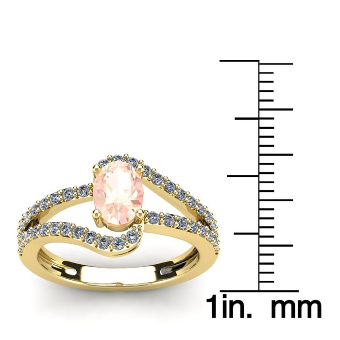 1-1/4 Carat Oval Shape Morganite and Fancy Diamond Ring In 14 Karat Yellow Gold