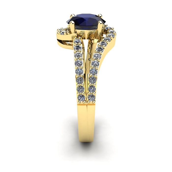 1 1/2 Carat Oval Shape Sapphire and Fancy Diamond Ring In 14 Karat Yellow Gold