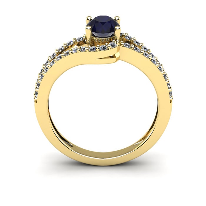 1 1/2 Carat Oval Shape Sapphire and Fancy Diamond Ring In 14 Karat Yellow Gold