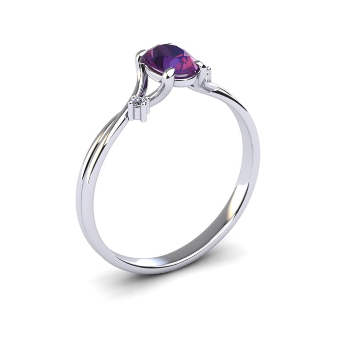 1/2 Carat Oval Shape Amethyst and Two Diamond Accent Ring In 14 Karat White Gold