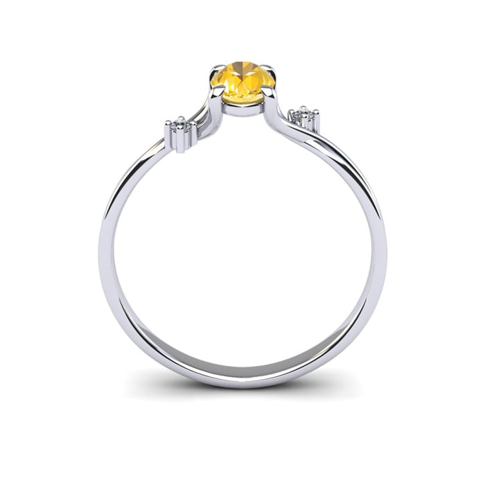 1/2 Carat Oval Shape Citrine and Two Diamond Accent Ring In 14 Karat White Gold