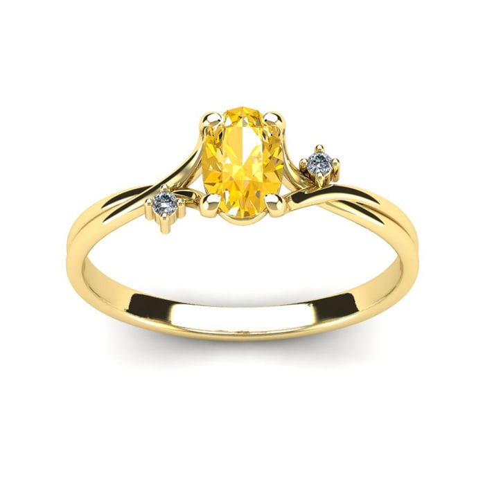 1/2 Carat Oval Shape Citrine and Two Diamond Accent Ring In 14 Karat Yellow Gold