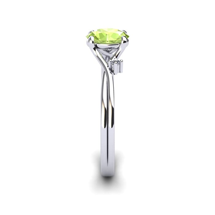 1/2 Carat Oval Shape Peridot and Two Diamond Accent Ring In 14 Karat White Gold