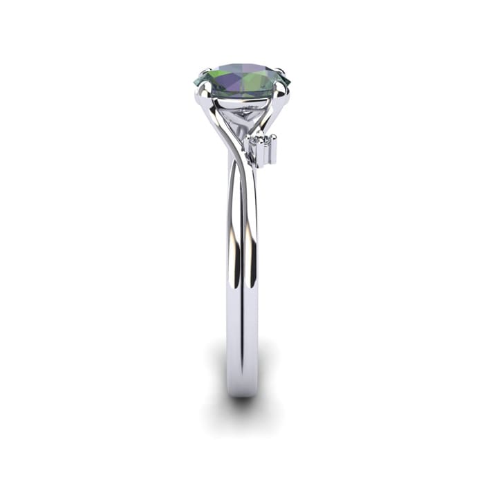 1/2 Carat Oval Shape Mystic Topaz Ring With Two Diamonds In 14 Karat White Gold