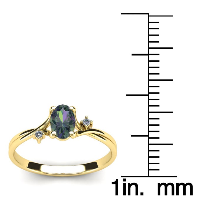 1/2 Carat Oval Shape Mystic Topaz Ring With Two Diamonds In 14 Karat Yellow Gold