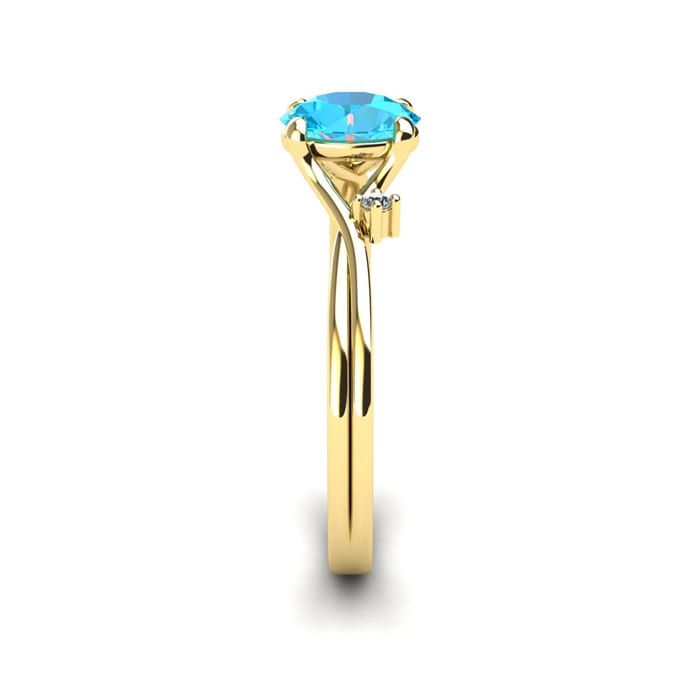 Aquamarine Ring: Aquamarine Jewelry: 1/2 Carat Oval Shape Aquamarine and Two Diamond Accent Ring In 14 Karat Yellow Gold