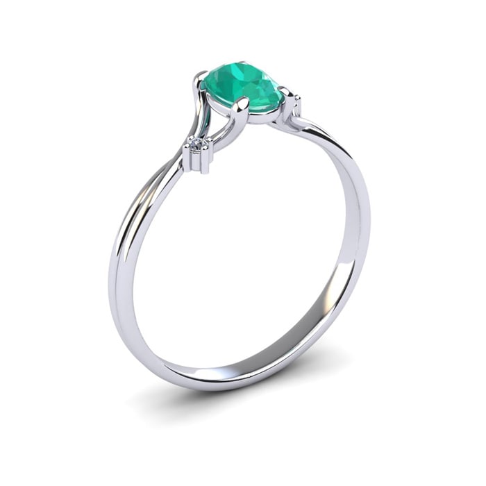 1/2 Carat Oval Shape Emerald and Two Diamond Accent Ring In 14 Karat White Gold