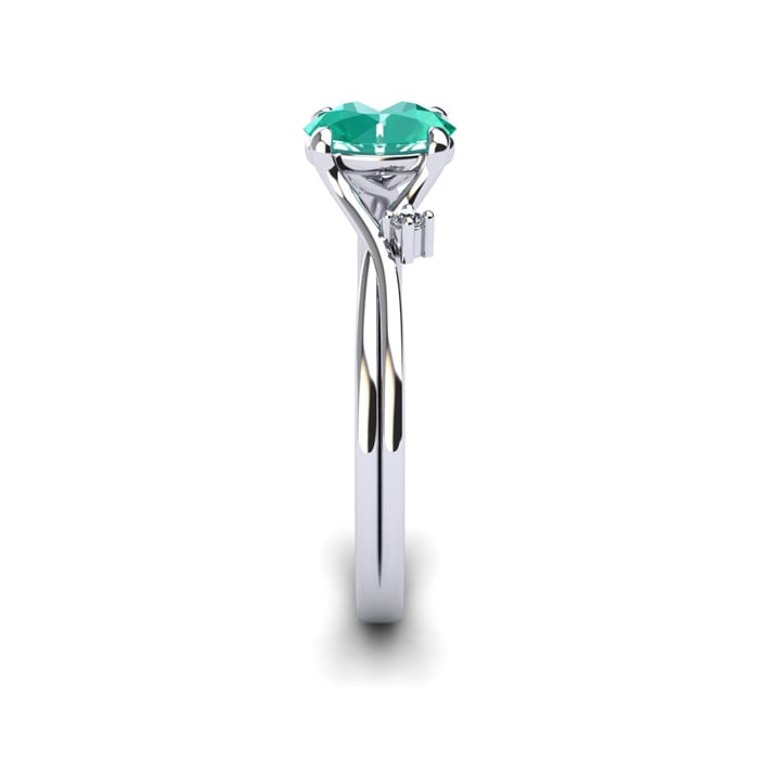 1/2 Carat Oval Shape Emerald and Two Diamond Accent Ring In 14 Karat White Gold