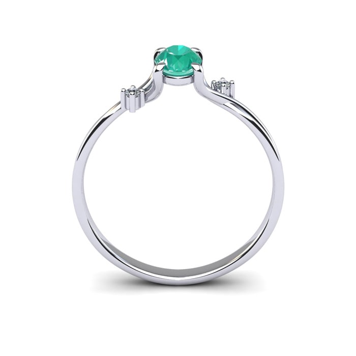 1/2 Carat Oval Shape Emerald and Two Diamond Accent Ring In 14 Karat White Gold