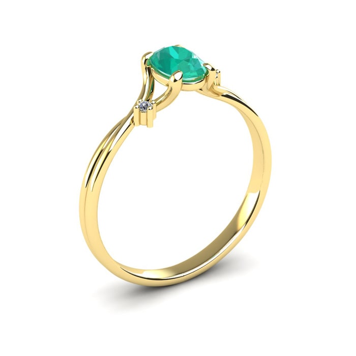 1/2 Carat Oval Shape Emerald and Two Diamond Accent Ring In 14 Karat Yellow Gold