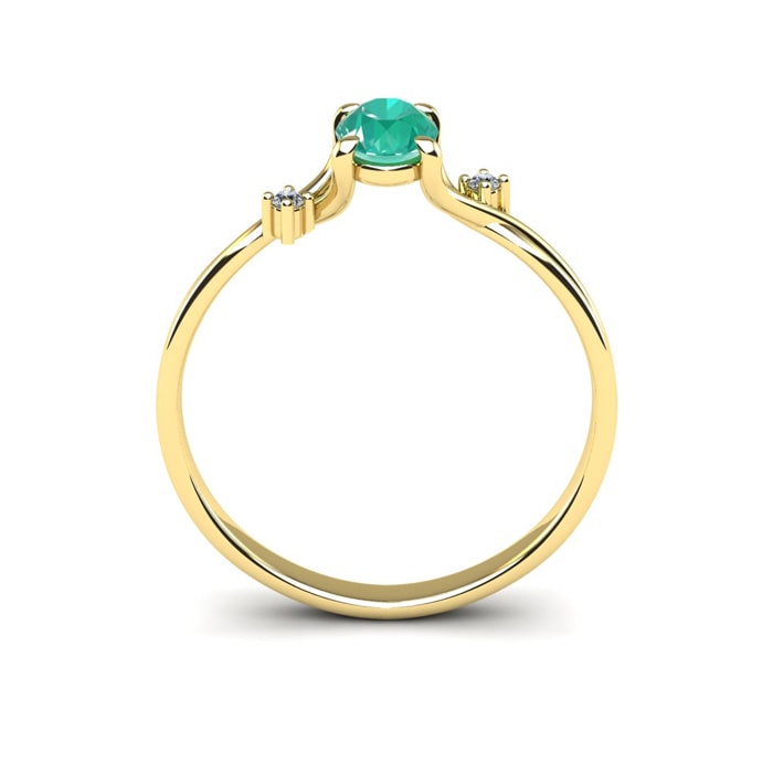 1/2 Carat Oval Shape Emerald and Two Diamond Accent Ring In 14 Karat Yellow Gold