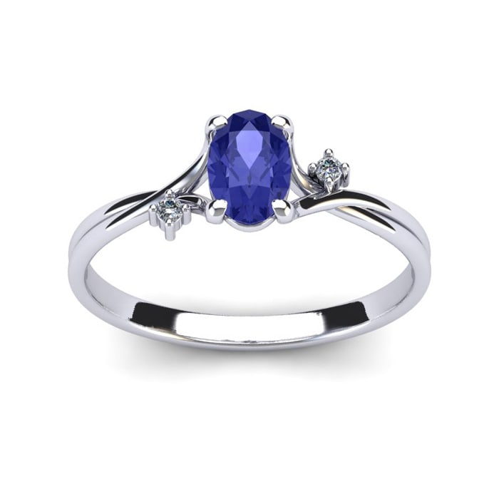 1/2 Carat Oval Shape Tanzanite and Two Diamond Accent Ring In 14 Karat White Gold