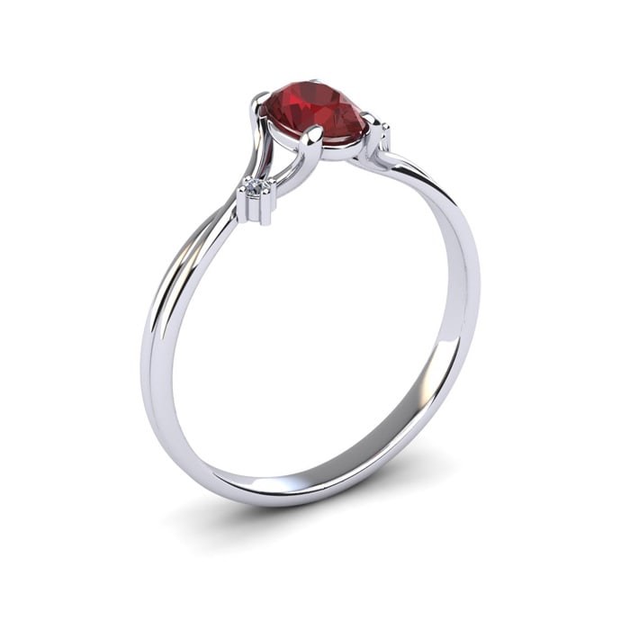 Garnet Ring: Garnet Jewelry: 1/2 Carat Oval Shape Garnet and Two Diamond Accent Ring In 14 Karat White Gold