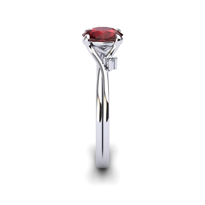 Garnet Ring: Garnet Jewelry: 1/2 Carat Oval Shape Garnet and Two Diamond Accent Ring In 14 Karat White Gold