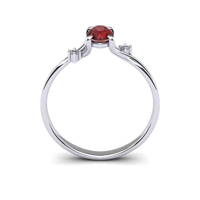 Garnet Ring: Garnet Jewelry: 1/2 Carat Oval Shape Garnet and Two Diamond Accent Ring In 14 Karat White Gold