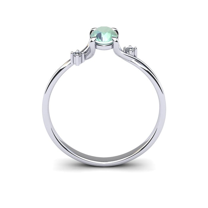 1/2 Carat Oval Shape Green Amethyst and Two Diamond Accent Ring In 14 Karat White Gold
