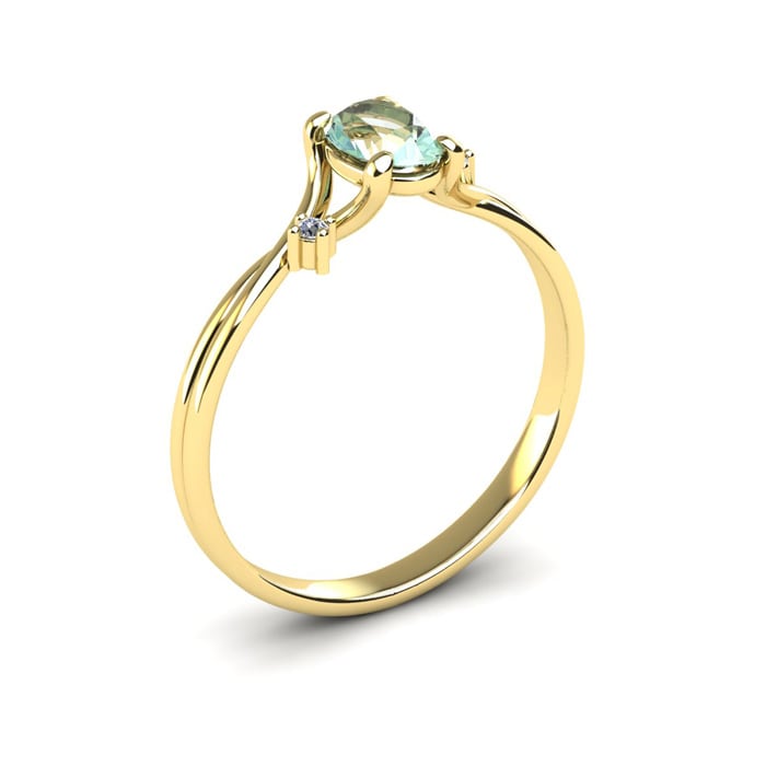 1/2 Carat Oval Shape Green Amethyst and Two Diamond Accent Ring In 14 Karat Yellow Gold