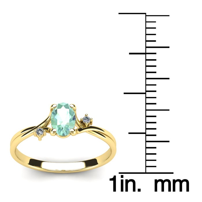 1/2 Carat Oval Shape Green Amethyst and Two Diamond Accent Ring In 14 Karat Yellow Gold