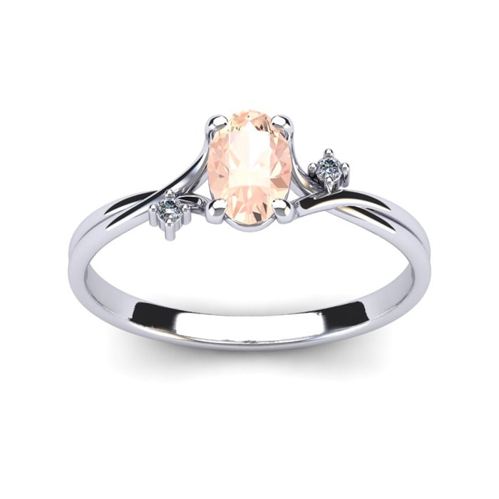 1/2 Carat Oval Shape Morganite and Two Diamond Accent Ring In 14 Karat White Gold