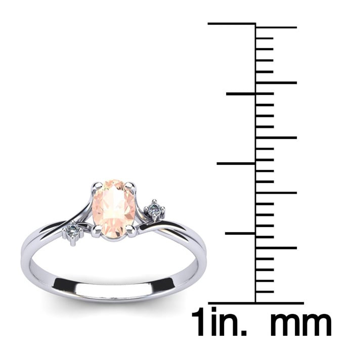 1/2 Carat Oval Shape Morganite and Two Diamond Accent Ring In 14 Karat White Gold
