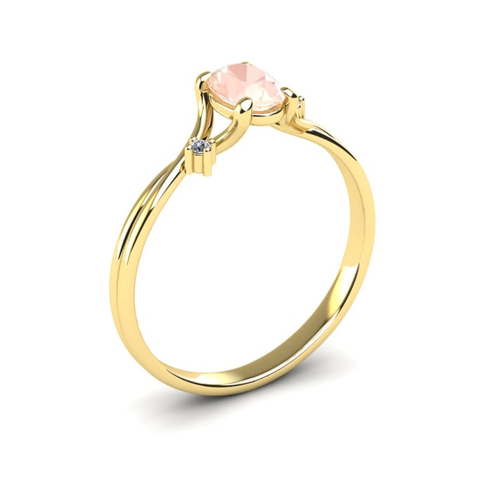 1/2 Carat Oval Shape Morganite and Two Diamond Accent Ring In 14 Karat Yellow Gold