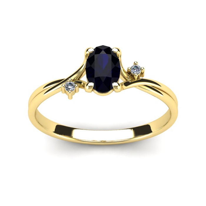 1/2 Carat Oval Shape Sapphire and Two Diamond Accent Ring In 14 Karat Yellow Gold