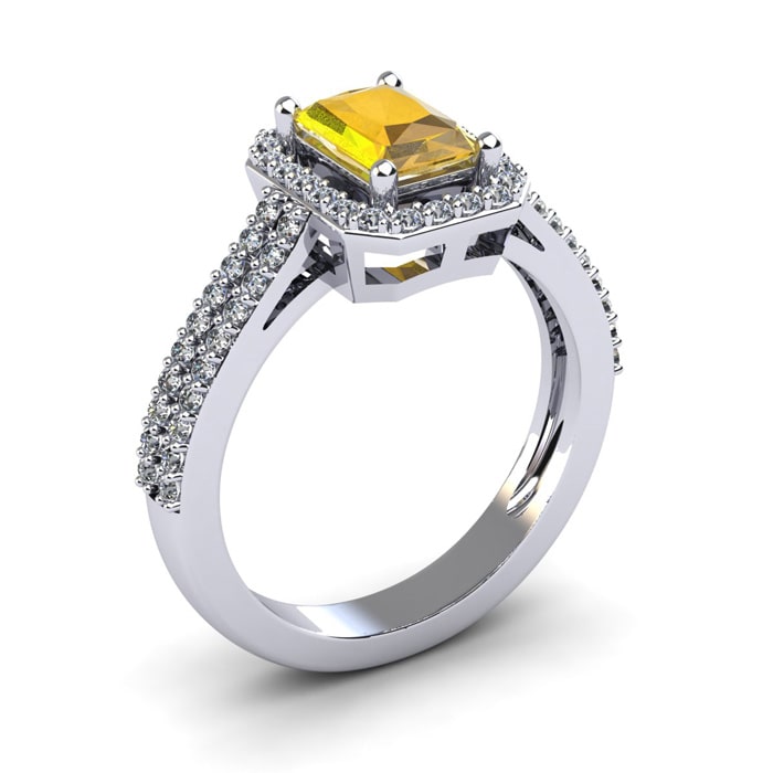 1 1/3 Carat Citrine and Halo Diamond Ring In 14 Karat White Gold