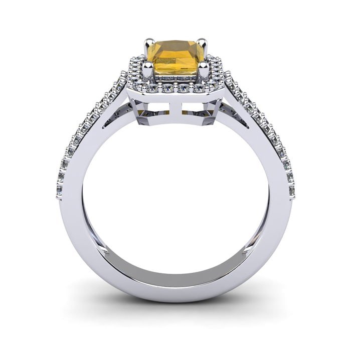 1 1/3 Carat Citrine and Halo Diamond Ring In 14 Karat White Gold