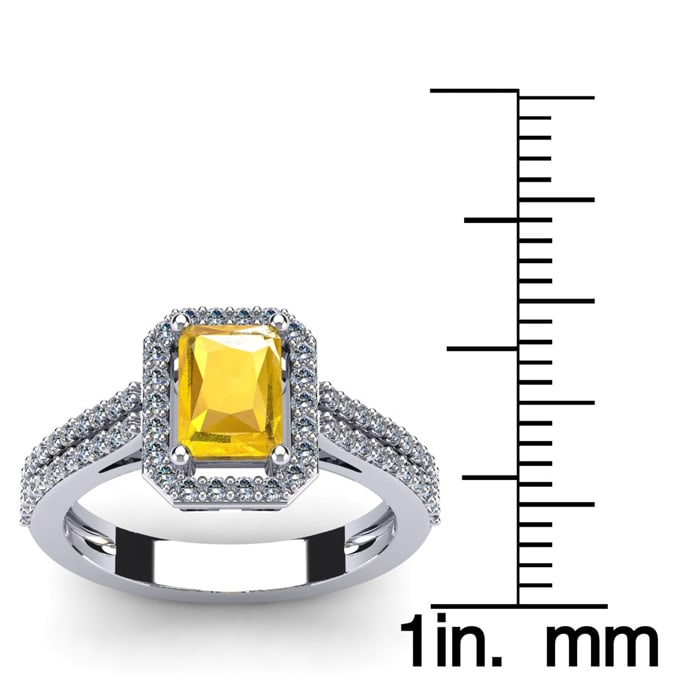 1 1/3 Carat Citrine and Halo Diamond Ring In 14 Karat White Gold