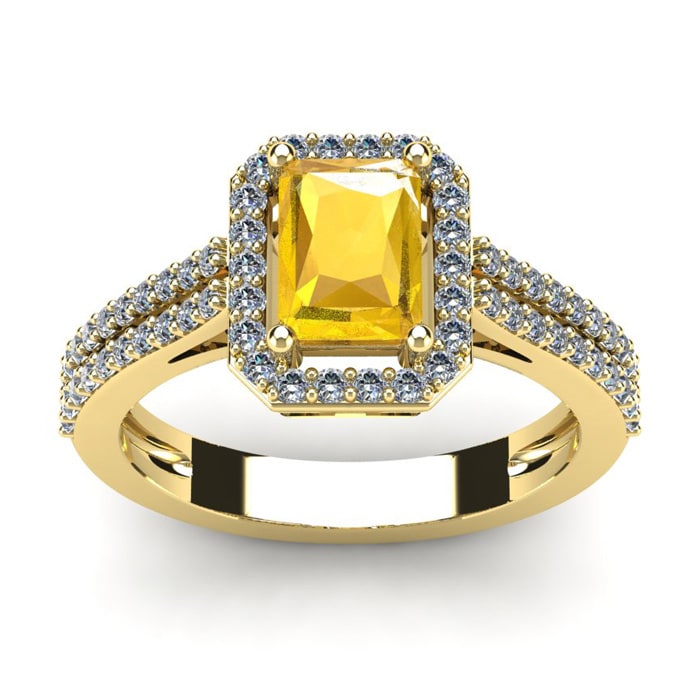 1 1/3 Carat Citrine and Halo Diamond Ring In 14 Karat Yellow Gold