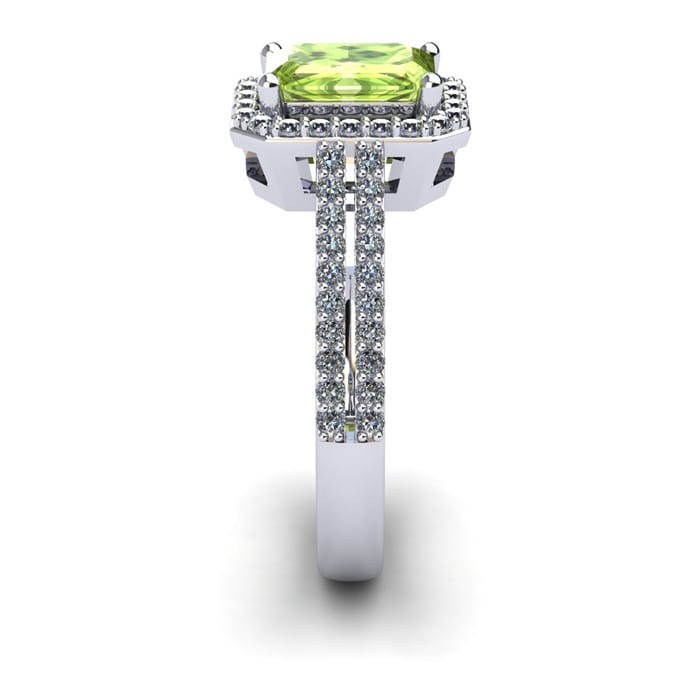 1 1/2 Carat Peridot and Halo Diamond Ring In 14 Karat White Gold