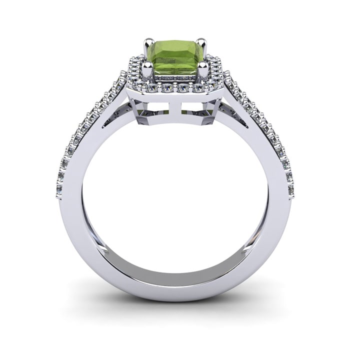 1 1/2 Carat Peridot and Halo Diamond Ring In 14 Karat White Gold