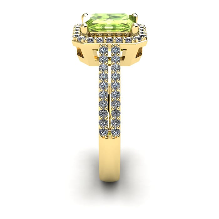 1 1/2 Carat Peridot and Halo Diamond Ring In 14 Karat Yellow Gold